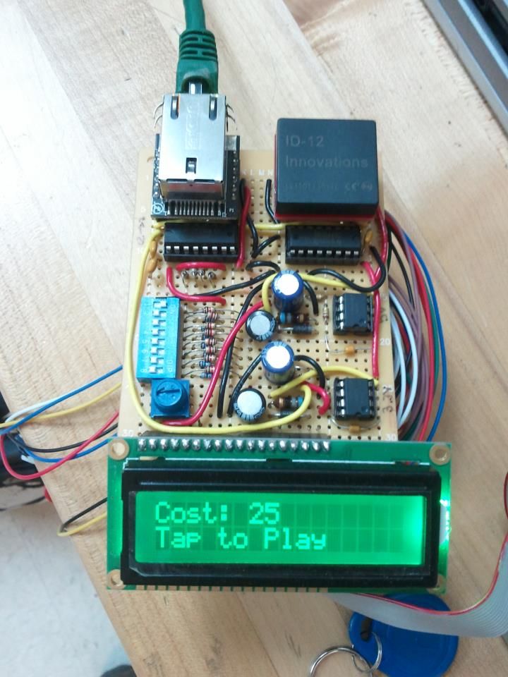 Top view of the SmartPlay arcade game device showing price message.
